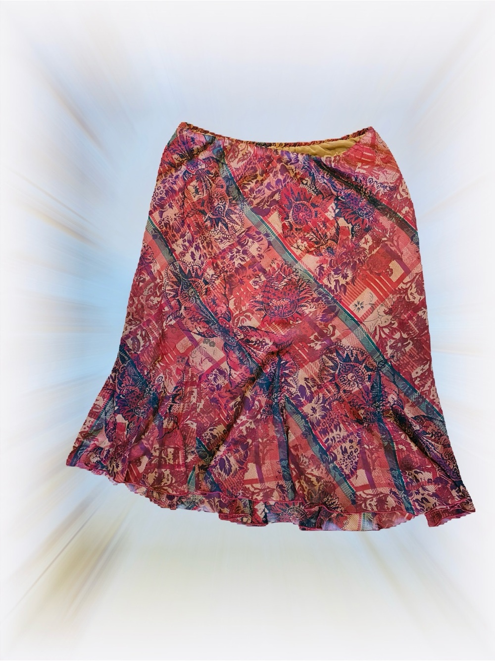 Bohemian Pink Floral Print Midi Skirt